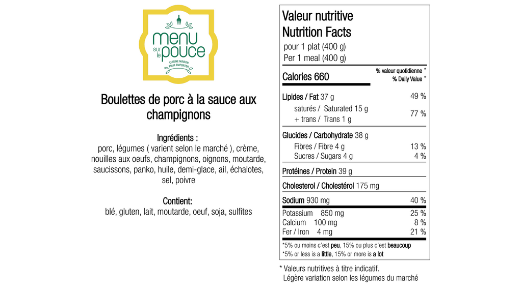 Boulettes de porc à la sauce aux champignons - 400g