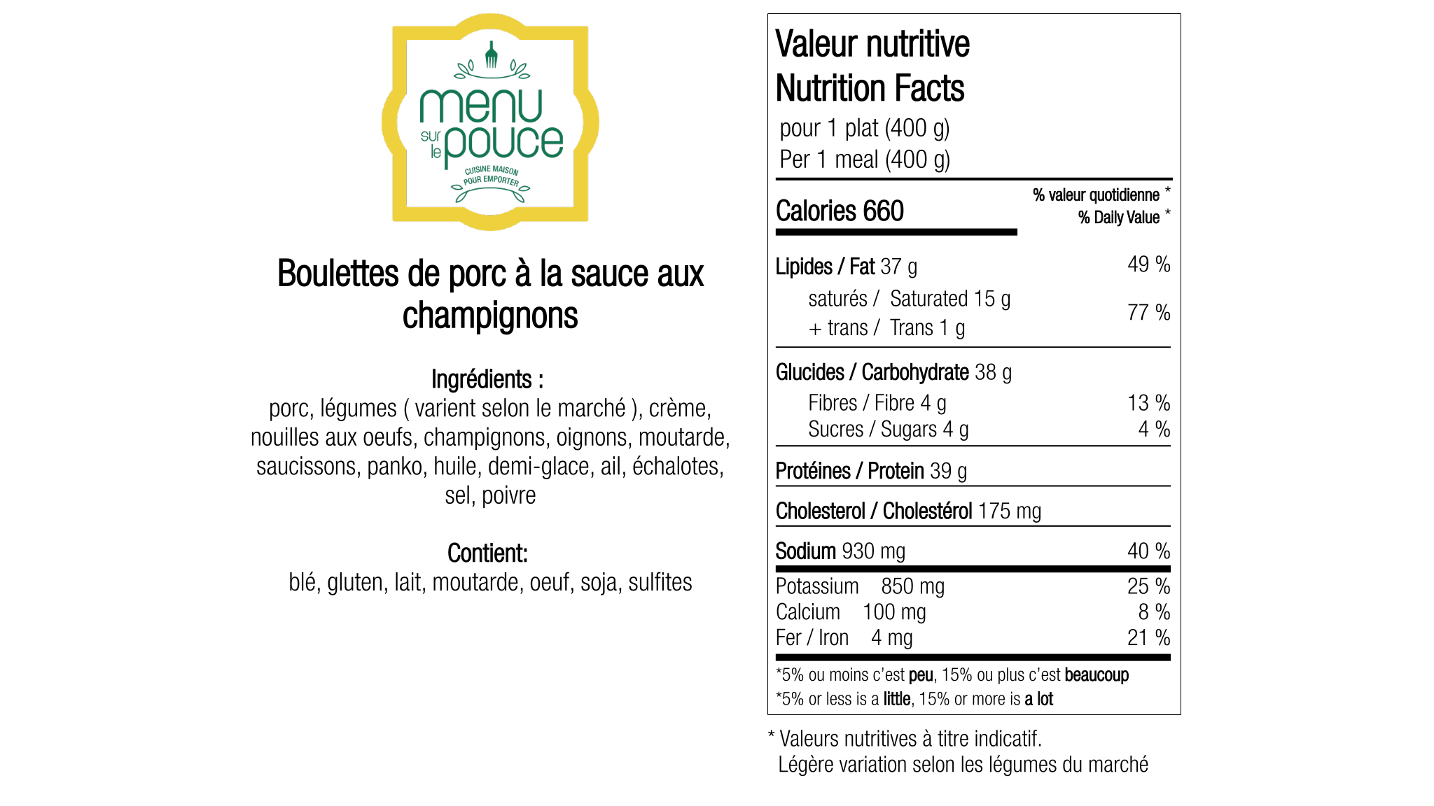 Boulettes de porc à la sauce aux champignons - 400g