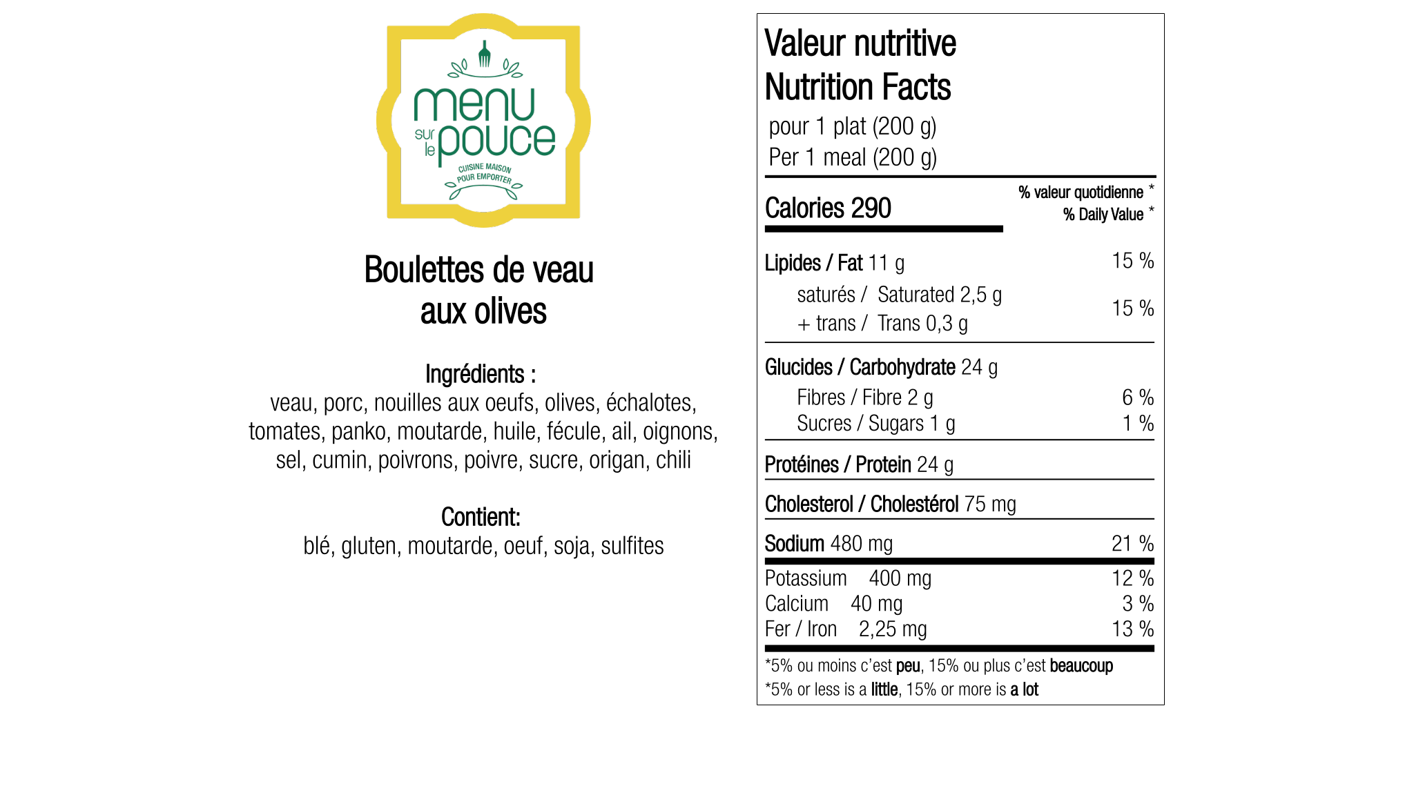 Boulettes de veau aux olives - 200g