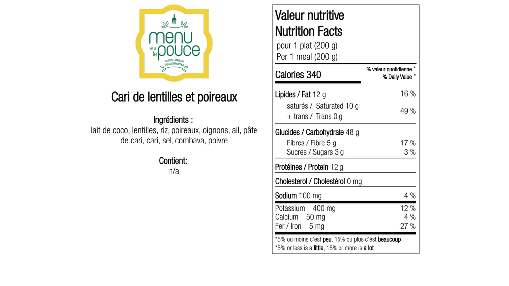 Cari de lentilles et poireaux - 200g