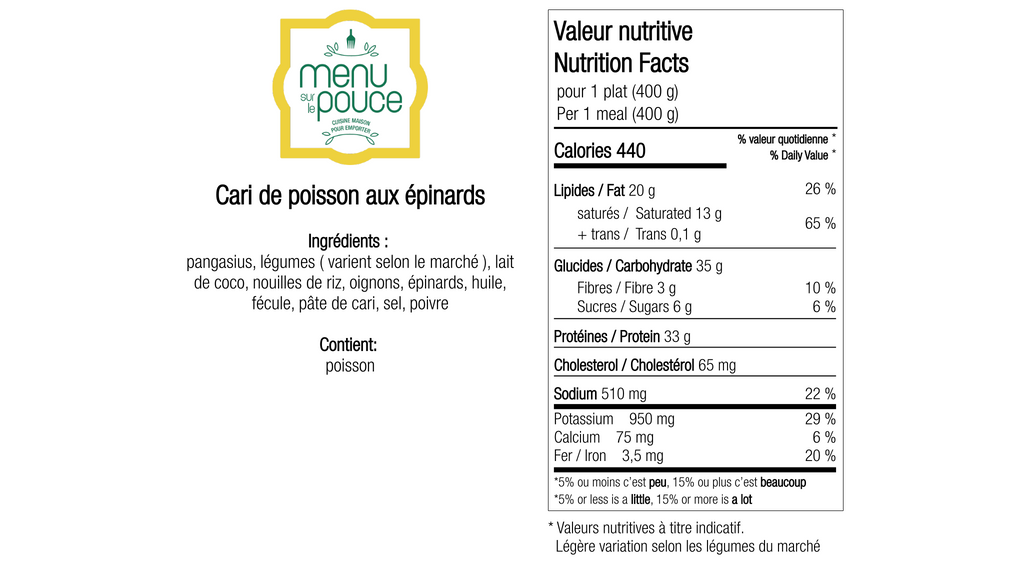 Cari de poisson aux épinards - 400g