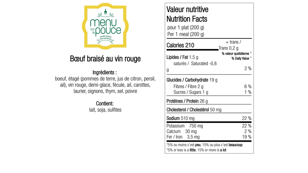 Bœuf braisé au vin rouge - 200g