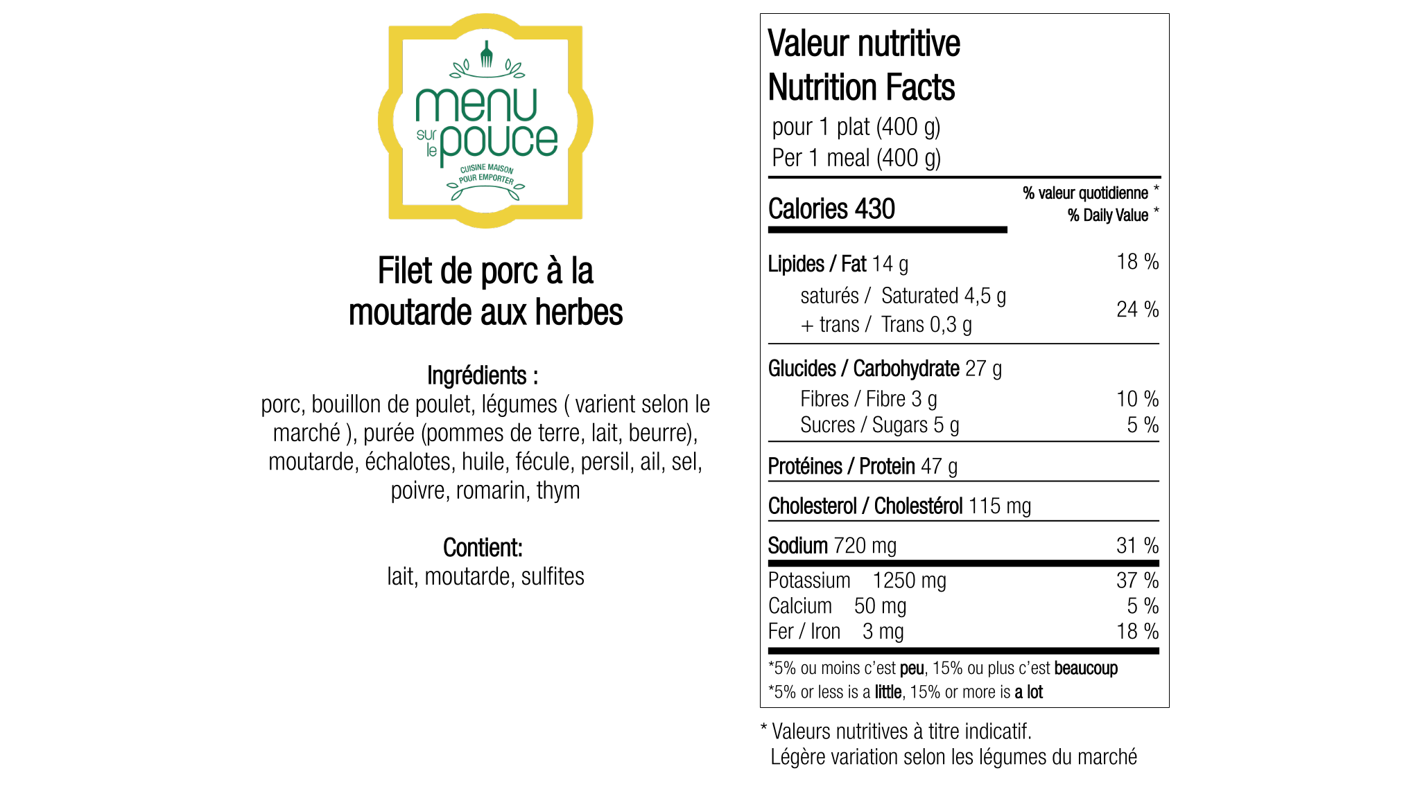 Filet de porc mariné à la moutrade et aux herbes - 400g