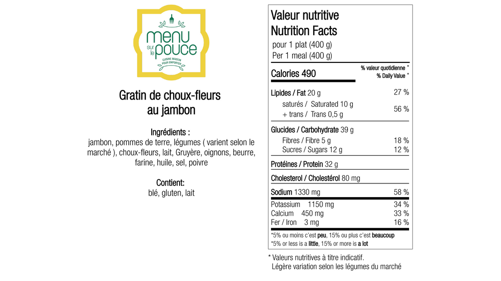 Gratin de choux-fleurs au jambon - 400g
