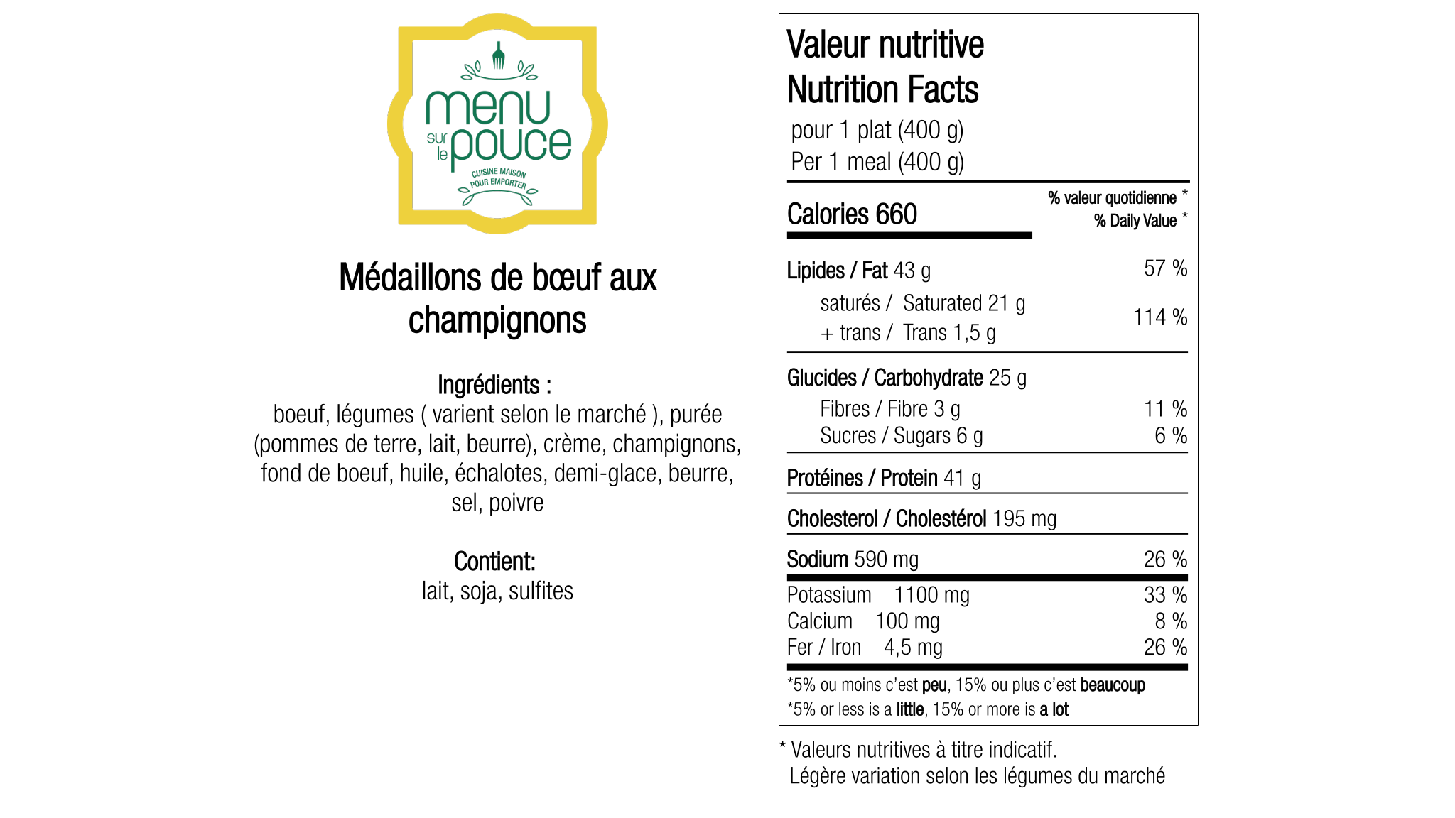 Médaillons de  bœuf aux champignons - 400g