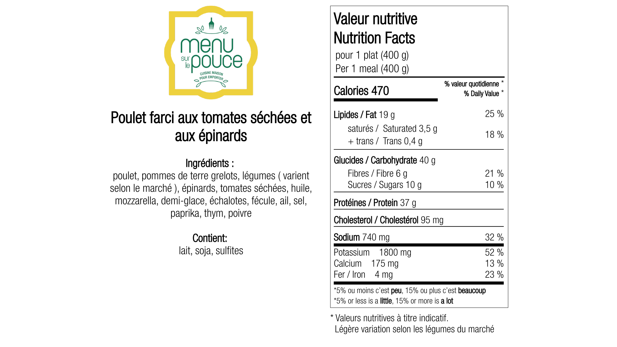 Poulet farci aux tomates séchées et aux épinards - 400g
