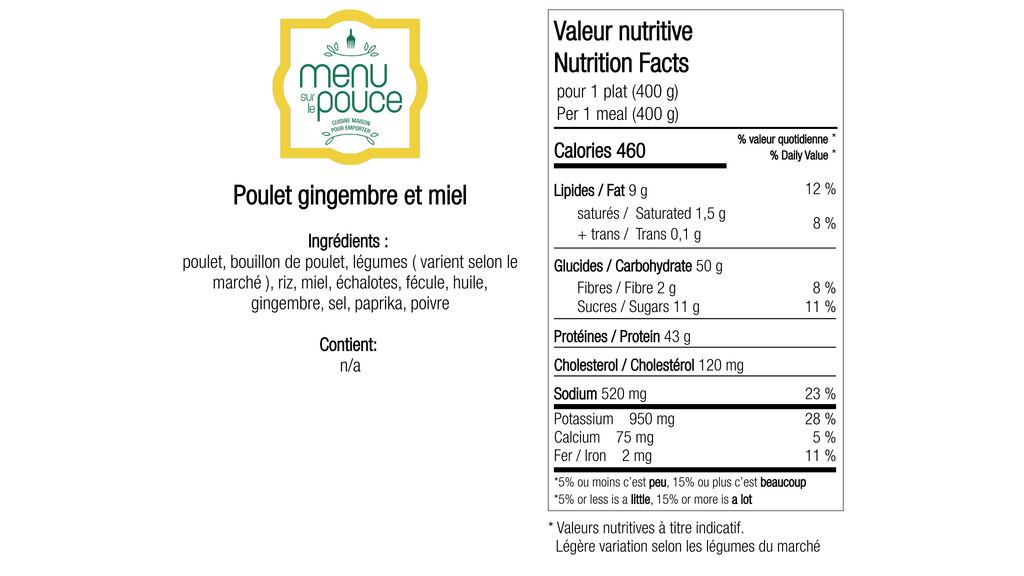 Poulet gingembre et miel - 400g