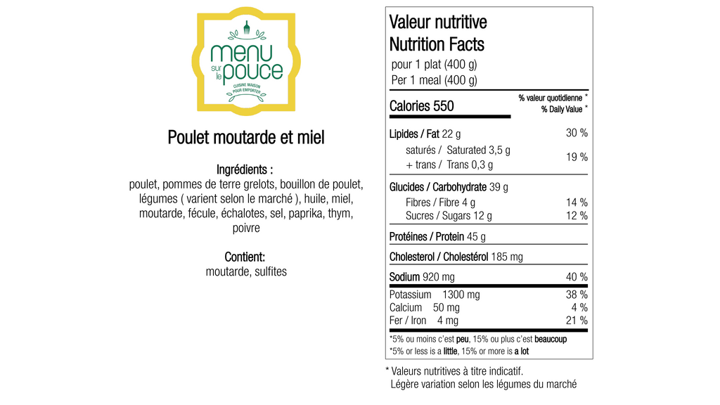 Poulet moutarde et miel - 400g