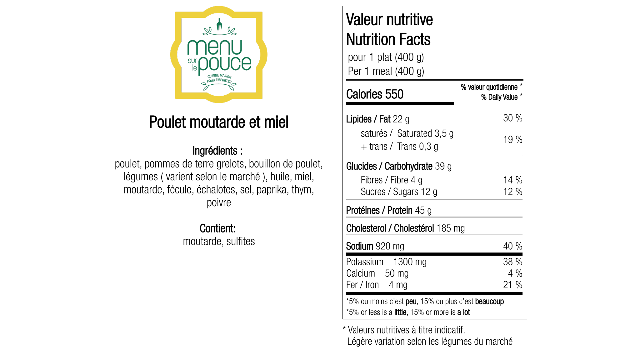 Poulet moutarde et miel - 400g