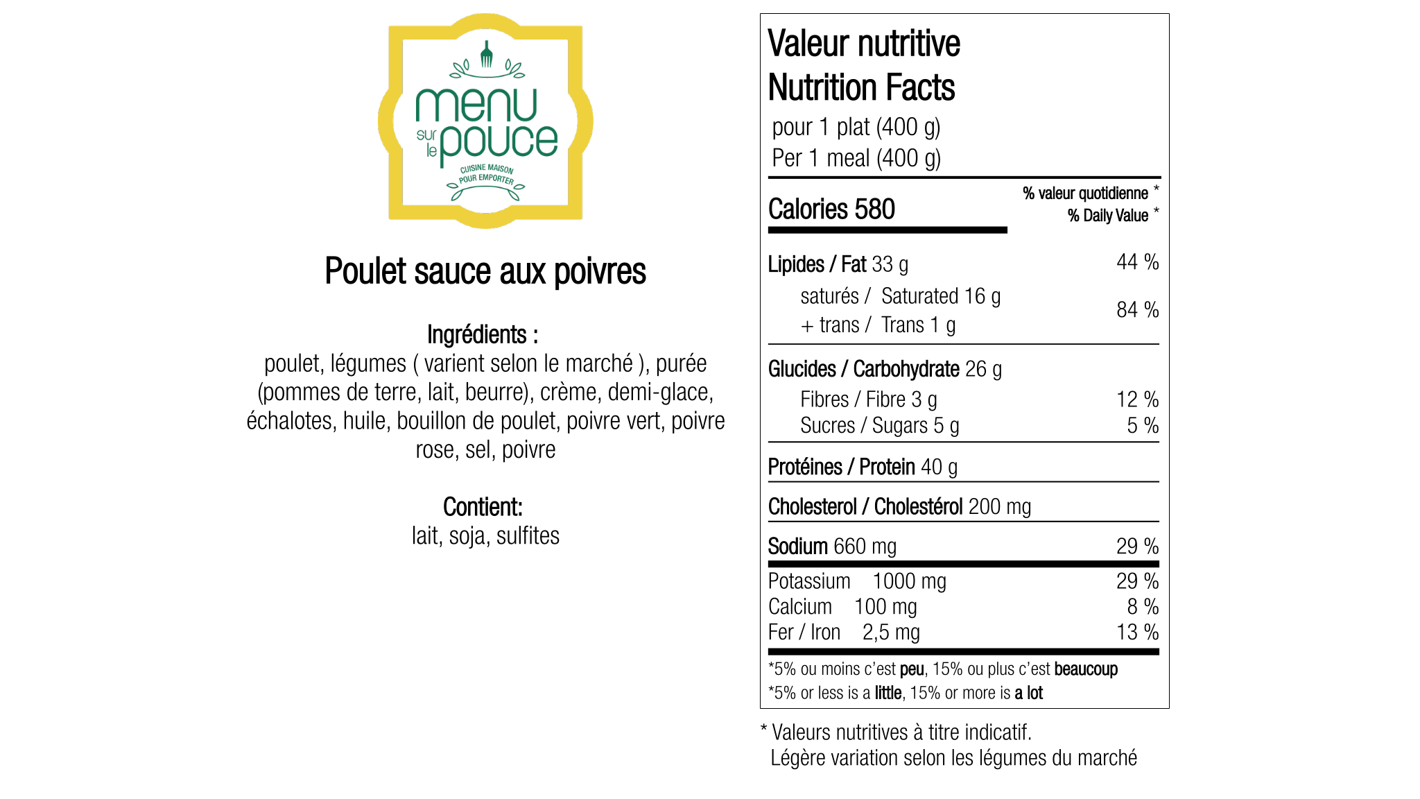 Poulet sauce aux poivres - 400g