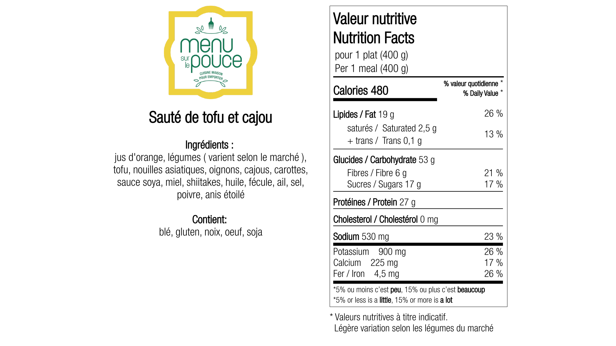 Sauté de tofu et cajou - 400g